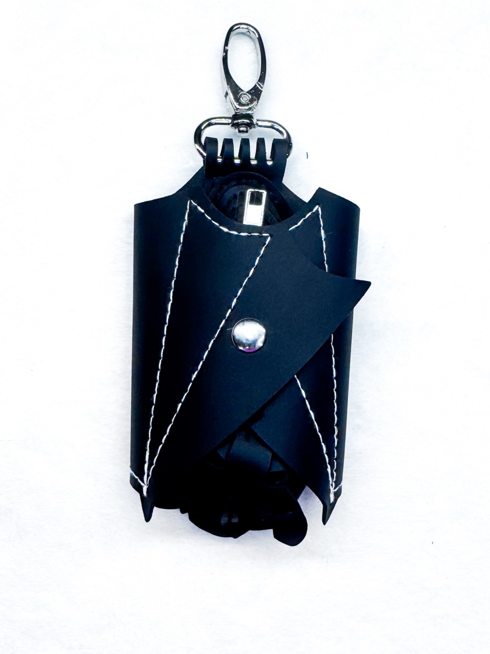 Bat Hidden Compartment Faux Leather Bag Charm Keychain - Picture 2 of 8